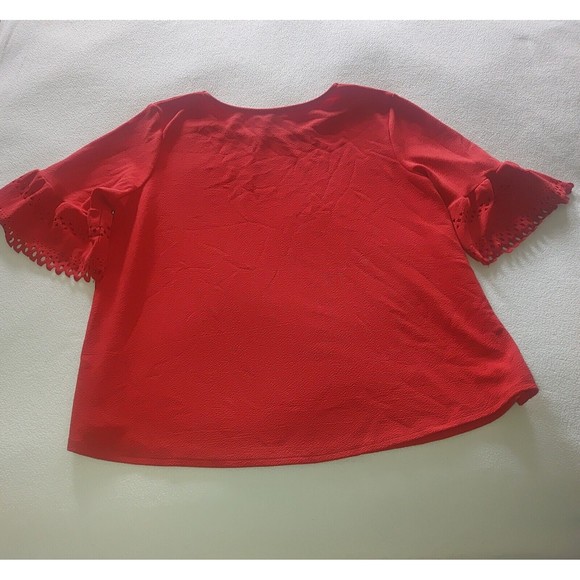 Moa Moa Red Flutter Sleeve Blouse Women's Plus Size 3X Stretch Perforated - Picture 2 of 7